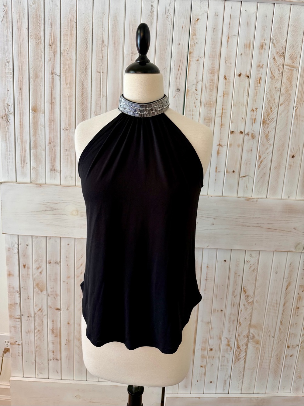 Cable & Gauge Black Halter Camisole with Silver Beaded Collar XS